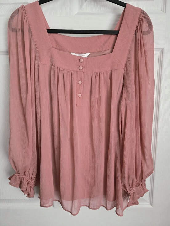 LC Lauren Conrad Tops - LC Lauren Conrad Pink Peasant Top NWT Square Neck Boho Cottagecore Chiffon Large